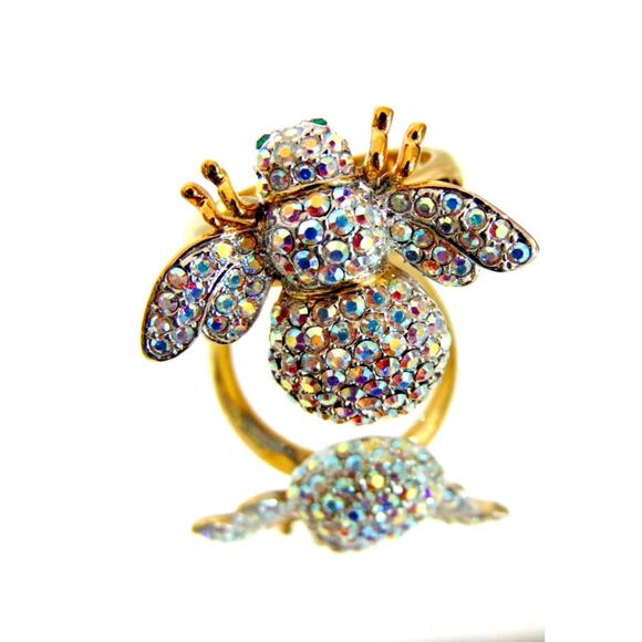 NEW Joan Rivers STATEMENT RING Aurora Borealis CRYSTAL BEE FIGURAL Size 8 + BOX! - Picture 2 of 6